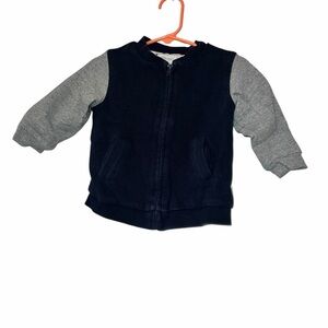 Miles boys ribbed Navy and Gray sweater Jacket striped jersey lining sz 12m